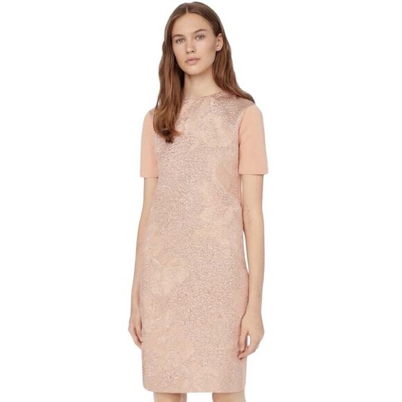 Tory Burch Floral Cloque Front Sweater Dress Womens XL Rose Pink Gold NWT $498